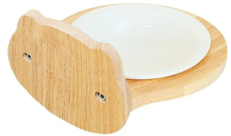 Natural Wooden Pet Food Bowls, Ceramic Cat And Dog Food Bowl Single Bowl, Solid Wood Frame Anti-tip Hanging Bowl, Long-term Use Waterproof Dog Feeder, Easy To Clean Cat Snack Dispenser, For Cats Dogs