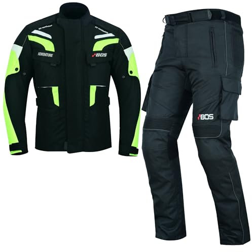 BOSmoto Motorrad Textil-Kombi für Herren – Jacke & Hose, wasserdicht und atmungsaktiv,Biker Motorrad Touring Textil Kombi,Herren Motorradkombi Schwarz (BLACK, L)