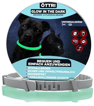 Zeckenhalsband für Hunde und Katzen | Leuchtendes Präventionshalsband gegen Parasiten mit bis zu 8-Monatigen Schutz | Fluoreszierendes Halsband universell auf Jede Größe verstellbar