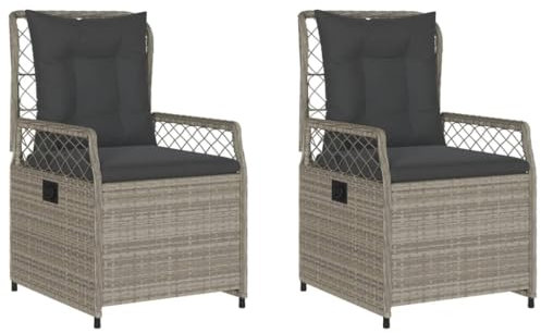 Willood Gartensessel Liegestuhl Gartenstühle 2 STK. Verstellbar Hellgrau Poly Rattan