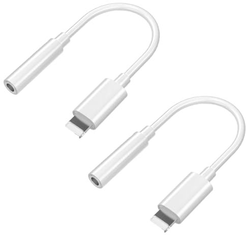 JZK Lot de 2 adaptateurs de casque pour iPhone, Lightning vers prise jack 3,5 mm compatible avec iPhone 14/13/12/11/11 Pro/XR/X/XS/8/7/7Plus/SE, iPad, iPod, prise en charge des appels et de la musique