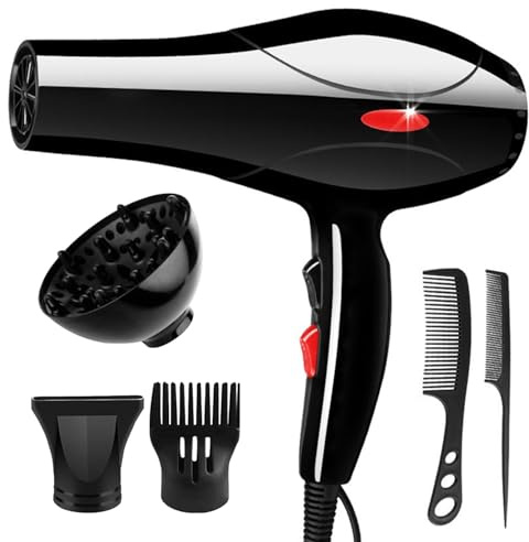 Hair Dryer, Diffuser Hairdryer for Curly or Straight Hair, 3 Heat and 2 Speed Settings, Comb, Concentrator, Fast Hairdryer for Women & Men