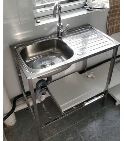 CylorvbdjEko Fregaderos De Cocina De Acero Inoxidable H75cm Fregadero Portatil con Un Cuenco Y Grifo Mueble Fregadero Fregadero Camper para Garaje Jardín Lavadero Restaurante(75x40cm)