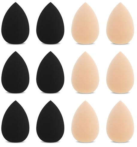 WLLHYF 12 PCS Mini Make up Schwamm Set Blending Sponge kleine Mixer Foundation für Puder Creme Ausbesserungen Kosmetik Schwämmchen(Schwarz + Hautfarbe