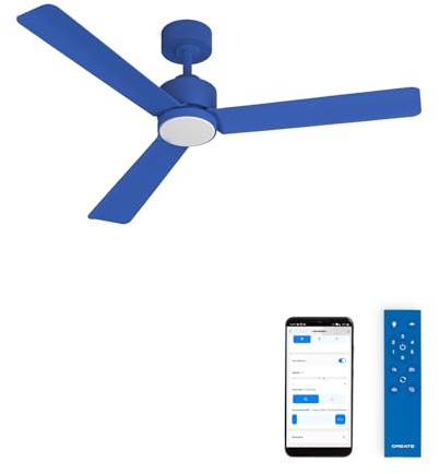 CREATE / WIND MODERN M/Ventilateur de plafond avec lumière bleu cobalt avec Wifi et télécommande / 40W, Lumière LED 3 températures, Ø132 cm, programmable, 6 vitesses, fonction été-hiver.
