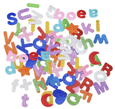 Nurila 112 Stück Buchstaben Aufkleber, Glitter Moosgummi Selbstklebend, Bunt Glitzer Groß- Und Kleinschreibung Für Kinder Namensaufkleber DIY Kartendekoration