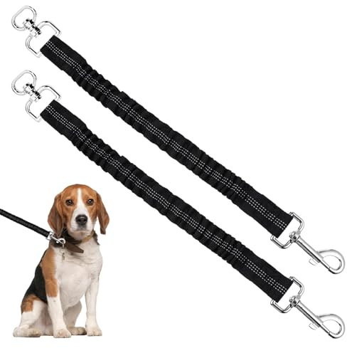 Bungee Dog Lead Extension,2PCS Short Dog Lead,Dogs Bungee and Short Shock Absorbing,Dogs Leash Extension,Leash Retractable For Walking Running Trainning Recall (Black)