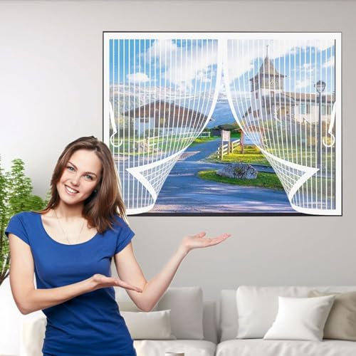 Tenda Magnetica 182 x 112 cm Rete Molto Resistente, Anti-Insetti, Tenda con Magneti Apertura e Chiusura Silenziosa, Varie Taglie per Balcone Soggiorno Camera da Letto, Bianco