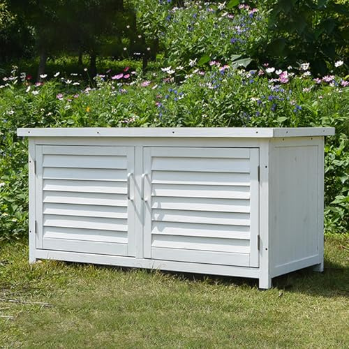 Large Wooden Garden Storage Shed - Efficient Organizer For Tools And Supplies | Weatherproof And Secure Storage Solution For Patio And Yard For Garden Tools, Cushions, Pillows(White,A)