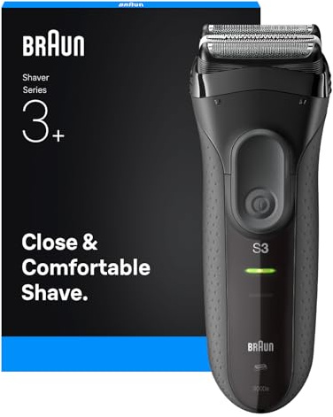 Braun Series 3+ Elektrorasierer, 3 flexible Klingen, leistungsfähiger MicroComb, Trockenrasierer für Herren Made in Germany, 3000S, Grau