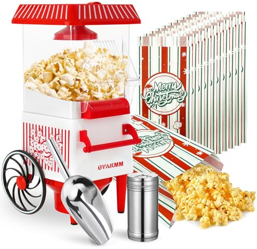 GVAKMM Popcorn Machine, Hot Air Popcorn Maker Kit Gift Box, Portable Home Popcorn Popper Machine, 10-Cup,Oil-Free,Retro Style,Compact UK