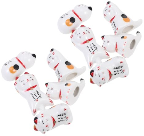 Lurrose 10 Pièces Support à Baguettes Céramique Japonaise Porte-Couverts Chat Mignon Multifonction Repose Baguettes et Couteaux Porcelaine pour Table à Dîner