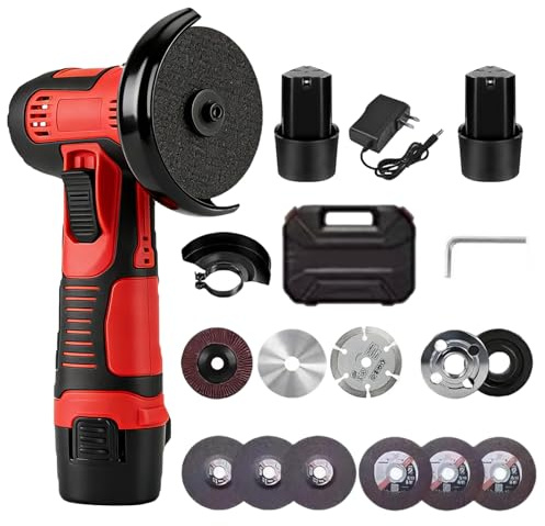 Akku Winkelschleifer,12V Mini Winkelschleifer mit 2x1200mAh Akkus 18000 PRM,Winkelschleifer mit 6 Trennscheibe 75MM,Professional Mini Akku Winkelschleifer Set,zum Schneiden und Poliere