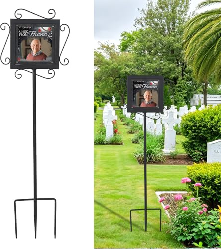 Picture Frame for Grave, Acrylic Cemetery photo frames metal Stand, Personalized Outdoor Memorial Garden Stake, Gardens Ground Stake for Memorial Cemetery Decorations, Lawn Yard Funeral