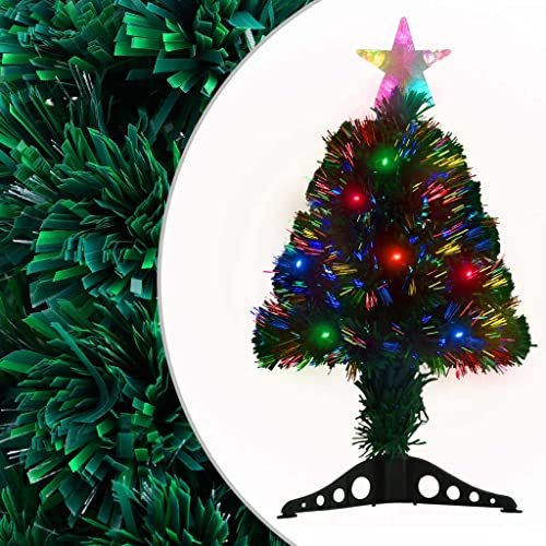 ACAGALA 64 cm Kleiner Weihnachtsbaum mit Beleuchtung, Mini Weihnachtsbaum Glasfaser mit 8 LED bunten & Sternspitze, Tisch Christbaum Kunstbaum Weihnachten Weihnachtsdeko mit Ständer, Grün