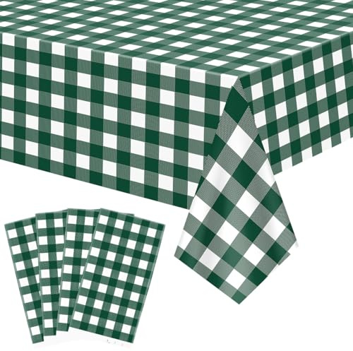 FuenteOrilla Confezione da 4 tovaglie rettangolari impermeabili a quadri verdi e bianche per picnic, compleanno, matrimonio, campeggio, vacanze, feste di Natale, 130 x 220 cm
