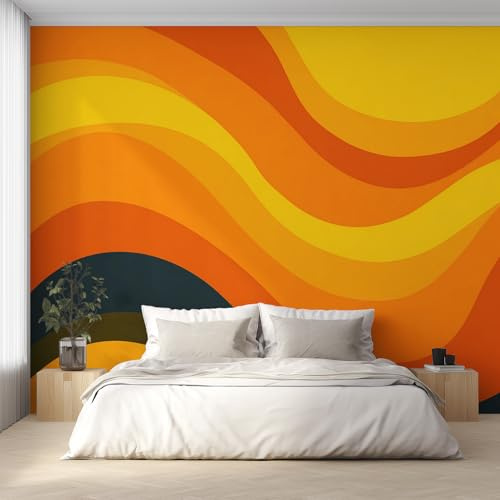 Generisch Vlies Fototapete 70er Jahre Retro Welle 350x256 cm (B x H), Tapete Gelb Orange Abstrakt Wellen Wandtapete Wohnzimmer Schlafzimmer Vliestapete, Wanddeko Motivtapeten
