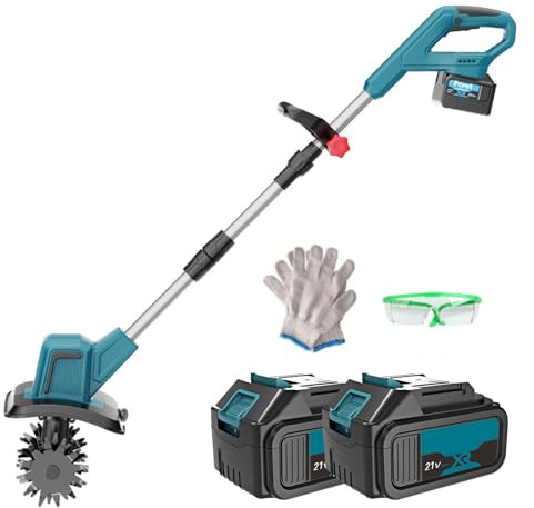 Motozappa Elettrica Senza Batteria, Motozappa Motocoltivatore Elettrico da Giardino con Maniglia Regolabile, Motozappa per Terreno con profondità di 22 Cm per Coltivazione del Terreno P Two Batteries
