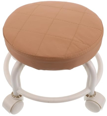Zerodeko Tabouret Roulant Spa Bas Pivotant à 360°, Petit Siège Rond en Cuir PU Marron, avec roulettes Universelles, Confortable et Mobile pour Salon de Beauté, Massage et Bureau à Domicile