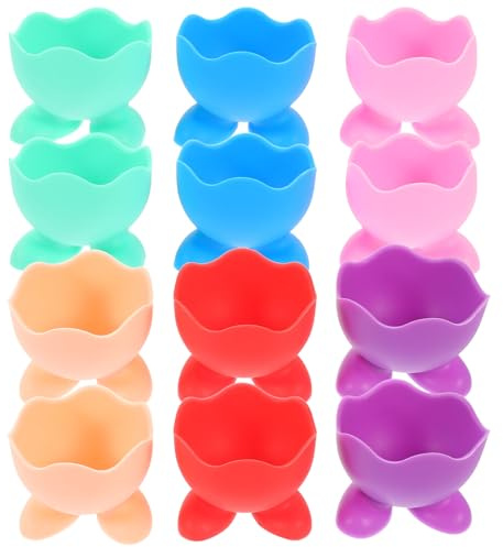 Hoement Portauova in Silicone 12 Pezzi Set Multicolore, Supporto Portauovo Resistente agli Urti per Uova Sode alla Coque, Tazza per Servire Colazioni e Feste di Pasqua Colore Casuale