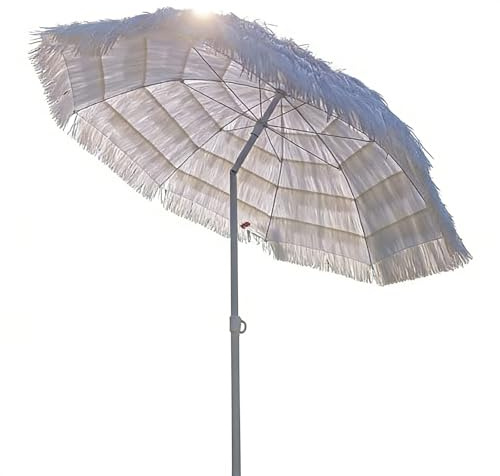 Genérico Sombrilla De Paja Blanca - 8 Varillas - Inclinable 45° - Protección UV Impermeable - Parasol Tiki De Paja para Playa, Patio, Piscina, Jardín Y Patio Trasero