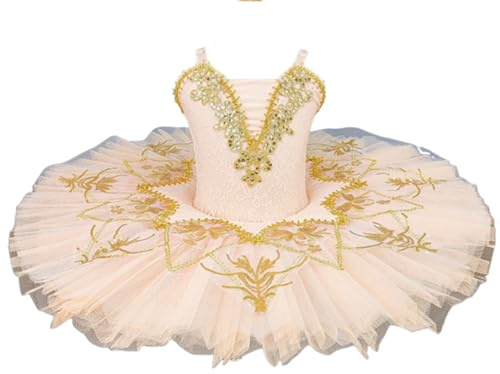 EFLALYHG Flicka Ballerina Svansjön Kostym Dans Pannkaksfat Tutu Gymnastikdräkt Balett Tutu,Champagne,160