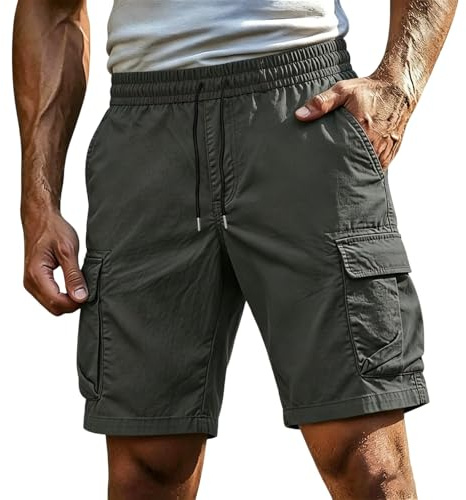 Cargo Shorts for Men UK Outdoor Casual Sports Hiking Walking Shorts Elasticated Waist Combat Work Trousers Drawstring Stretch Fit Casual Workwear Half Pants with Pockets