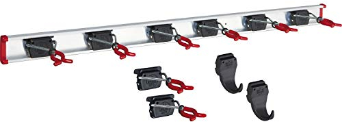 Bruns Gerätehalter Schiene 100 cm mit 8 Haltern + 2 Haken extra für Garten Geräte Werkstatt Besen
