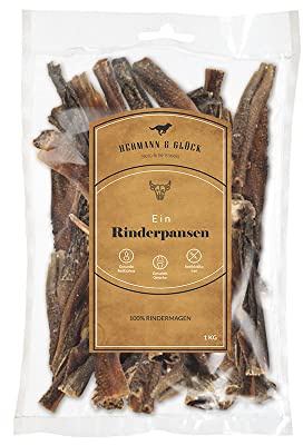 Hermann & Glück Snacks pour Chiens 1000g, Premium, Nature, à Mâcher, Rumen, Friandises Séchées, Boeuf Cru, Boîte D'aliments