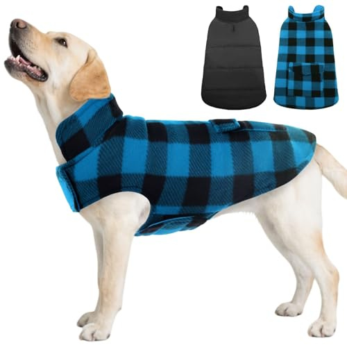 ASENKU Hundrock för stora hundar 3XL, varm hundrock vinter, fleece hundjacka vändbar vattentät vindtät kallt väder vinterjackor och vinterrockar med hål