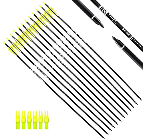 TIGER ARCHERY 30Inch Carbon Arrow Practice Hunting Arrows with Removable Tips for Compound & Recurve Bow(Pack of 12) (Yellow White)