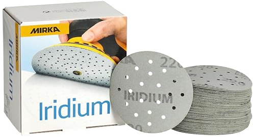Mirka papel de lija Iridium 77 mm 20 agujeros grano 220 50 piezas | Papel de lija premium para lijar laca masilla imprimación madera acero minerales plásticos con cierre adhesivo eficaz