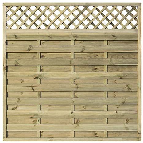 Alzira Premium Decorative Fence Panel with Flat Lattice Top - Hit & Miss design - 6'x6' / 1.80m Wide x 1.80m Height (Pack of 3 panels)