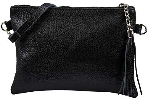 SH Leder Echtleder Umhängetasche Clutch kleine Tasche Abendtasche 22x15cm Anny G248 (Schwarz)