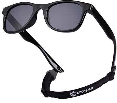 COCOSAND Baby Toddler Sunglasses with Strap Polarized Flexible Square Frame for Kids Girls Boys 2-6 Years Old