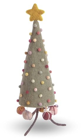Gry & SIF Mini-Weihnachtsbaum aus Filz, Weihnachts-deko, Mini-Tannenbaum zum Hinstellen, Tisch-deko, Handmade, Fairtrade | Christbaum mit Weihnachtskugeln, 28cm