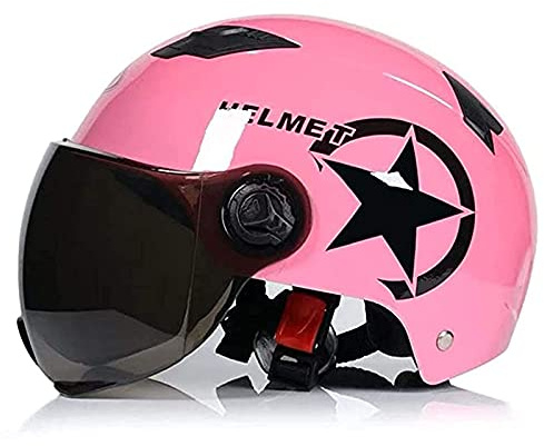 Casco Jet Vintage Moto Estivo Casco Mezzo Guscio Moto Retrò Con Visiera Parasole Casco Scooter Ciclomotore Per Bambini Giovani Uomini Donne Casco Moto Aperto DOT/ECE (55-62Cm),Rosa