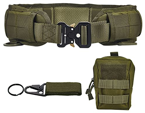 Ratulie Cintura tattica da combattimento, sottile, per softair e caccia, cinture e borse per la difesa della vita sicura, verde militare, 124,5 cm × 3,38 cm