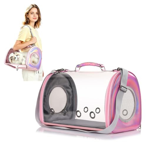 PETCUTE Transporttasche für Hunde & Katzen,Atmungsaktive Transparent Katzentasche Katzentransportbox mit Verstellbarer Schultergurt,Airline Genehmigt Hundetragetasche für Draußen, Reisen