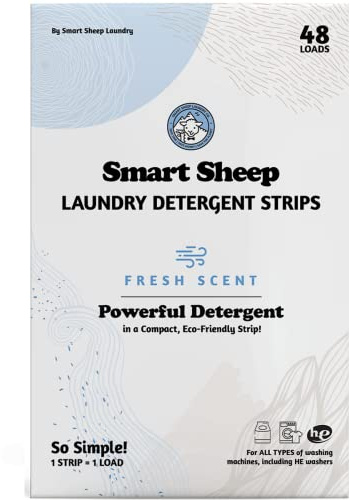 Smart Sheep Laundry Strips - 48 Loads - Detergent Strips for Sensitive Skin - Eco Friendly & Plastic Free - Perfect for Home, Travel & Camping - Fresh Scent