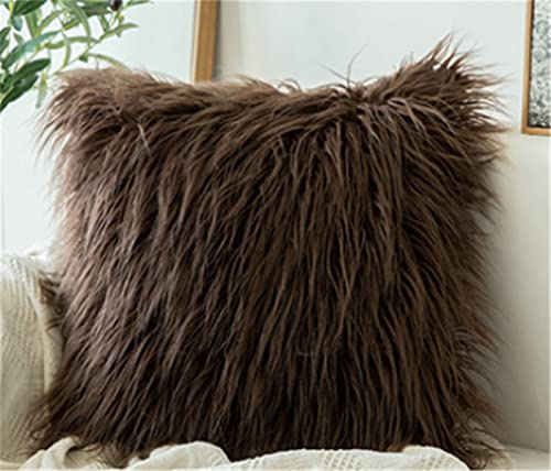 Lifup Faux Fur Decorative Throw Pillow Covers, Set of 2, Cozy Soft Plush Cushion Cases for Couch Sofa Bed Bedroom Car Living Room Dark Brown 18 x 18