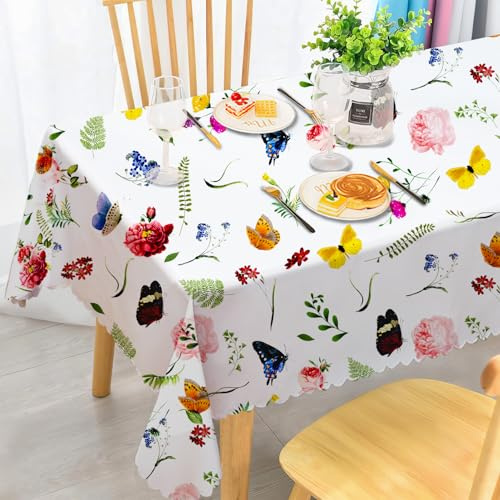 iEvery Tischdecke Frühling Abwaschbar, Floral Gartentischdecke Rechteckig Wetterfest Table Cloth für Draußen Polyester Tischdecke Outdoor Waterproof für Gartentisch Küche Garten Party 140x180 cm