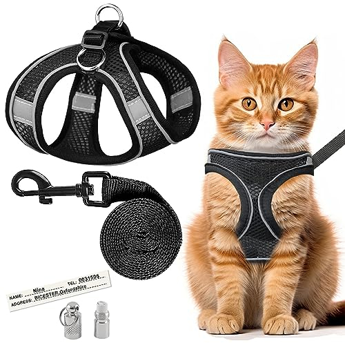 Katzengeschirr Mit Leine Ausbruchsicher, Katzengeschirr Ausbruchsicher, Katzengeschirr, Katzengeschirr Mit Leine, Katzen Leine, Für Kätzchen Mit Einem Gewicht Von 8,8~14,3 Pfund(S,Schwarz)