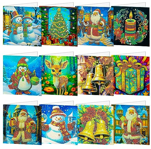 SUUYOO 12 Pack Christmas Painting Kits, 5d Diamond Greeting Card, DIY Christmas Card kit, Gem Art Christmas Ornaments for Adults Beginners Holiday Gift