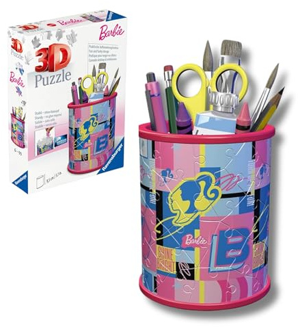 Ravensburger 3D Puzzle Utensilo Barbie - Stiftehalter ab 6 Jahre | 54 Teile, Schreibtisch-Organizer, Geschenk zur Einschulung, Schwierigkeit: 2/5, Höhe: ca. 9,5 cm, Ohne Klebstoff