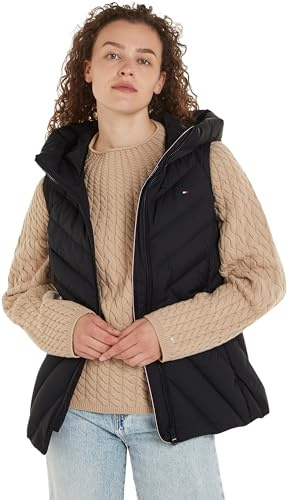 Tommy Hilfiger Dam CHEVRON MW VADDERAD VÄST Väst, Svart, XS, Svart, XS