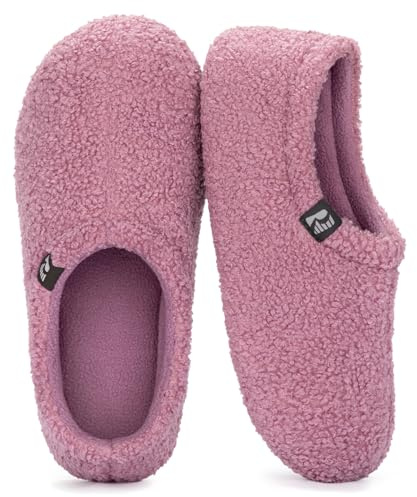 RockDove kvinnors Brea-knapp Moc toffel | Minnesskum, inomhus utomhus, halkfri sula, lätt, andningsbar, varm fleece överdel, mjukt frottéfoder, presentredo