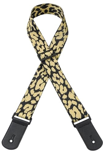 CEMELI Breiter 55 mm Leoparden-Gitarrengurt Akustik-Schultergurt und Lederenden Schlösser Vergewaltigungen für E-Gitarren Bassgitarre Länge verstellbar 90–150 cm