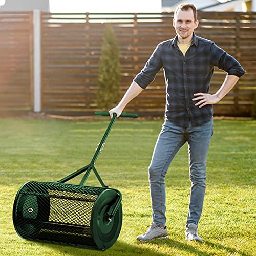 OSBELE Esparcidor de abono de 24 Pulgadas con Mango Mejorado en Forma de T, esparcidor de turba, esparcidor de estiércol de Malla metálica Liviana para el Cuidado del césped y el jardín, esparcidor