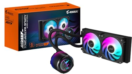 GIGABYTE AORUS WATERFORCE X II 240 Refrigerador de CPU líquido AIO - 2X Ventiladores ARGB de 120 mm, Pantalla LCD a Todo Color, Daisy-Chain, Compatible con Intel LGA 1851 y AMD AM5
